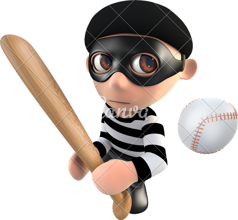 Cartoon Thief With Batand Ball PNG