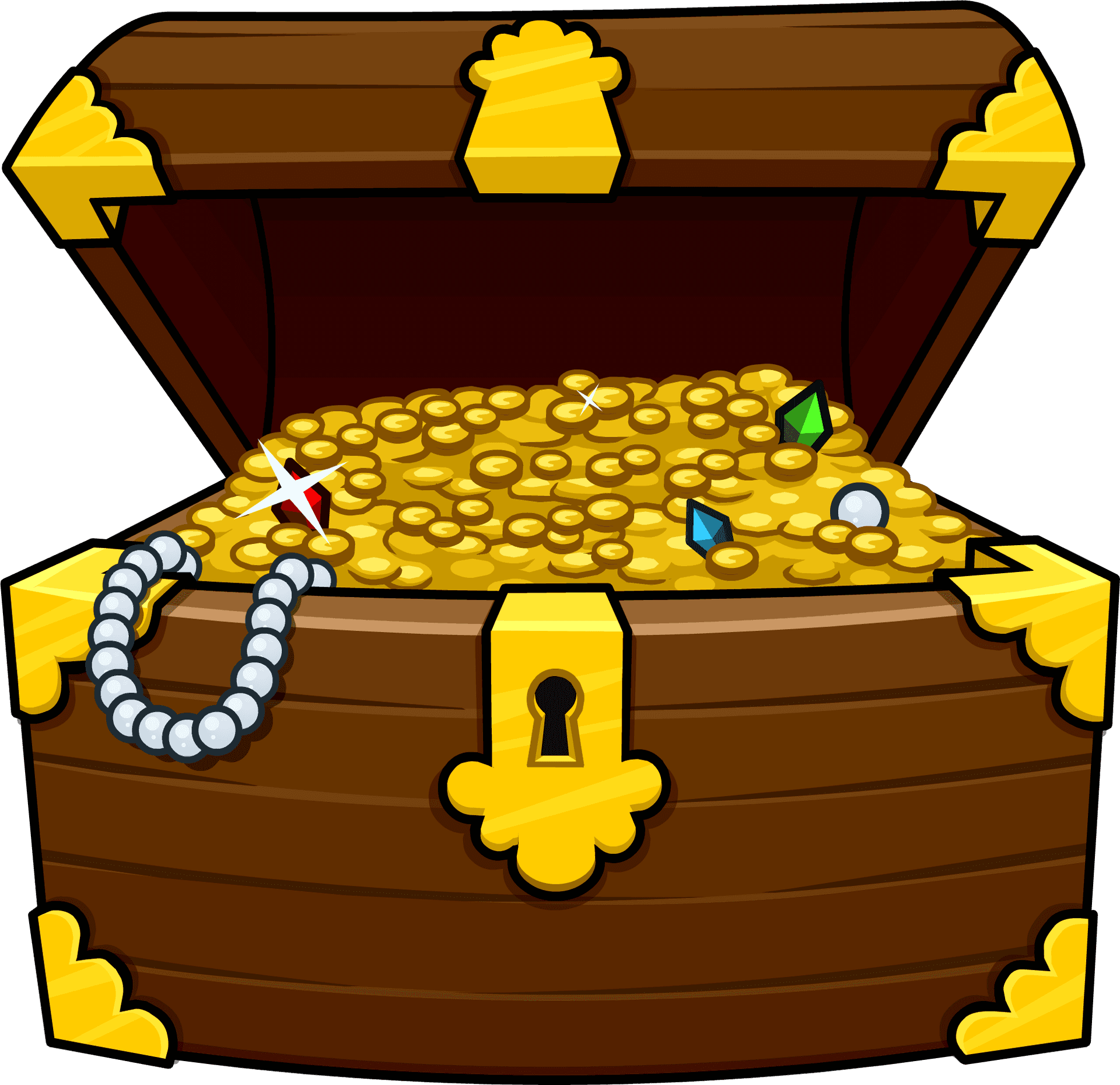 Cartoon Treasure Chest Fullof Gold Coinsand Jewels.png PNG