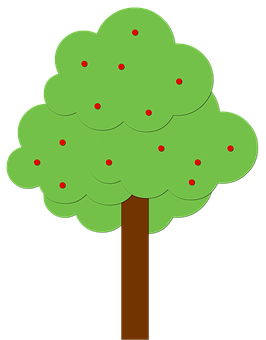 Cartoon Tree With Red Fruits PNG