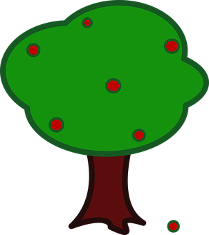 Cartoon Treewith Red Fruits PNG