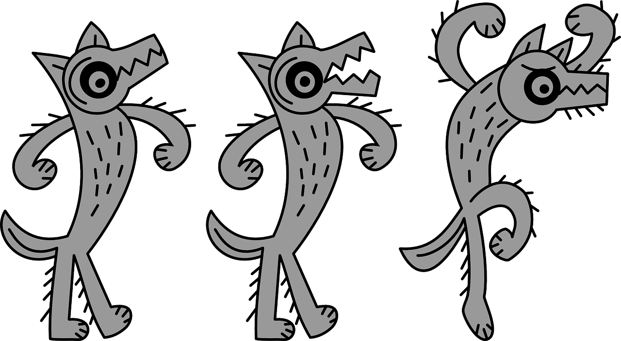 Cartoon Trioof Wolves Dancing PNG