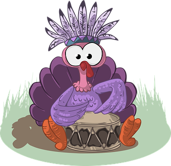 Cartoon Turkey Playing Drums PNG