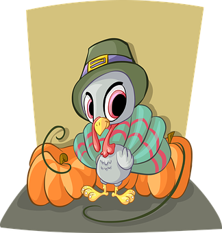 Cartoon Turkey Wearing Pilgrim Hat PNG