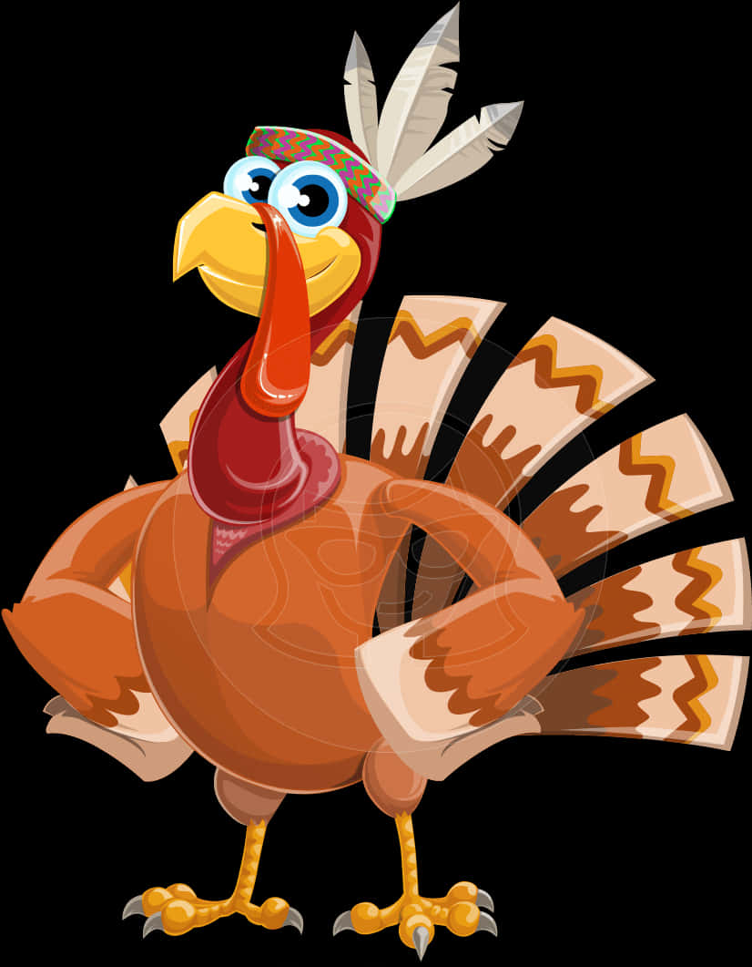 Cartoon Turkeywith Headband PNG