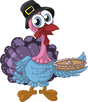 Cartoon Turkeywith Pie PNG