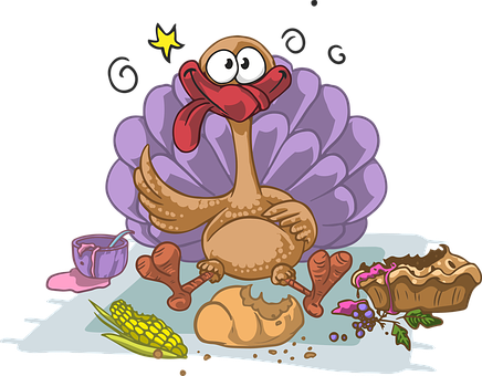 Cartoon Turkeywith Thanksgiving Dinner PNG