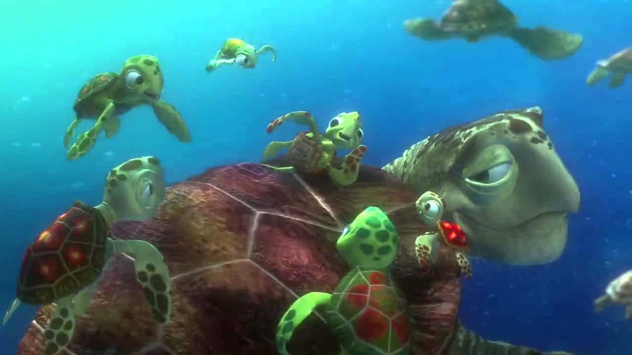Ungrupo De Tortugas Está Nadando En El Océano.