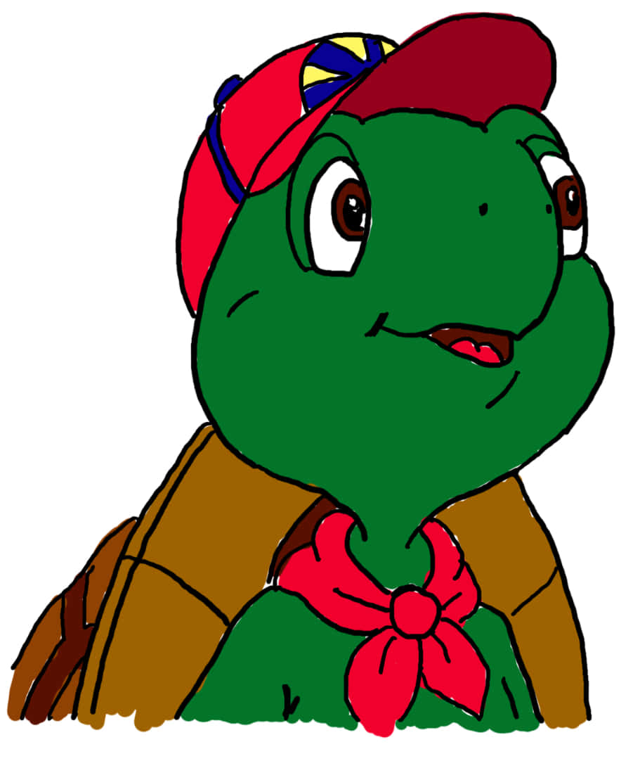 A Cartoon Turtle Wearing A Red Cap And Hat