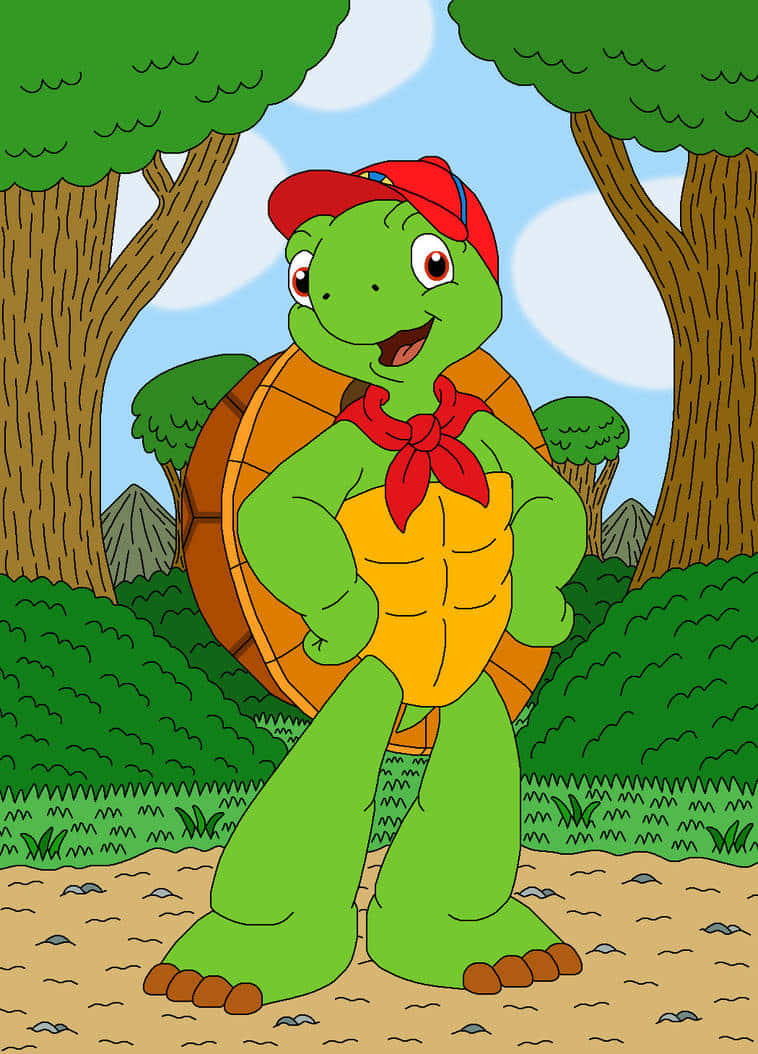 A Cartoon Turtle In A Red Hat