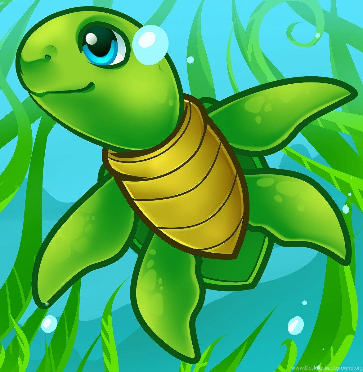 Cartoon Turtle With Seaweeds Wallpaper
