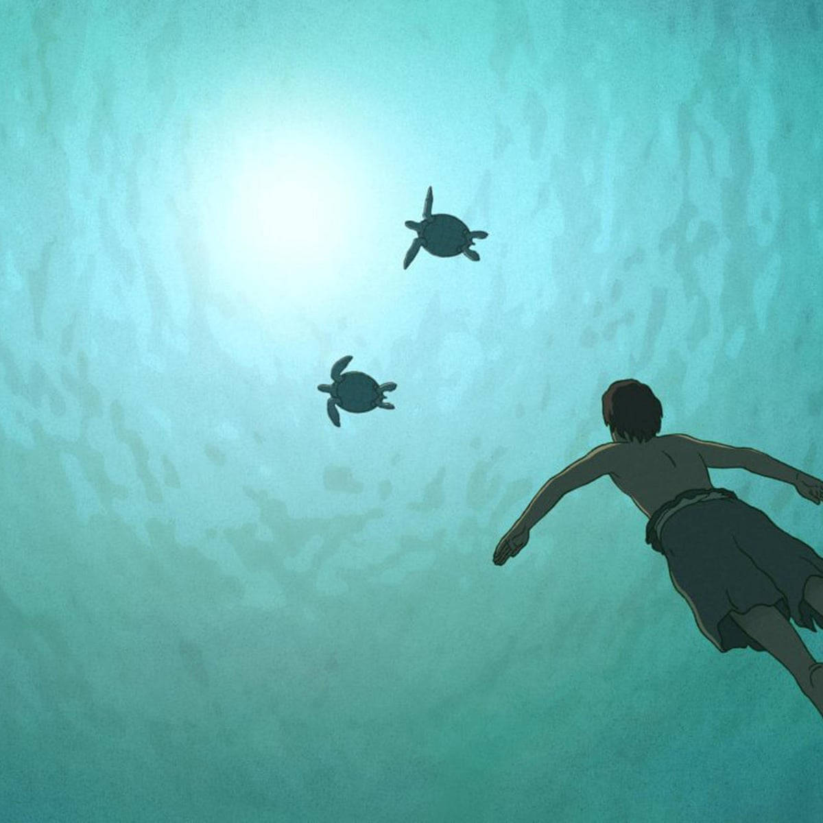 Cartoon Turtles Swimming With Boy Wallpaper