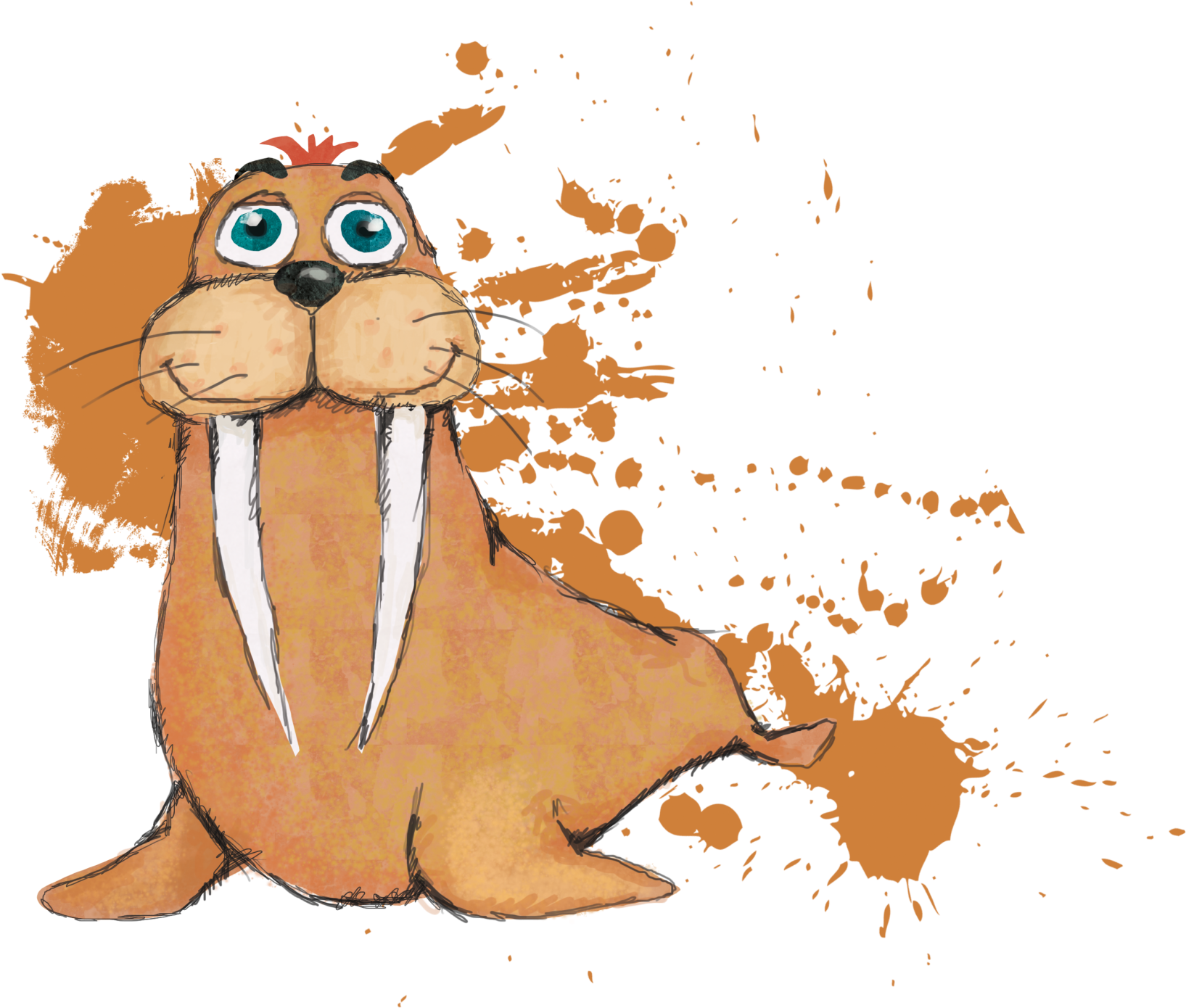 Cartoon Walrus Orange Splash Artwork PNG