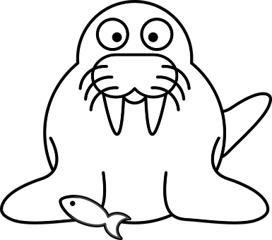 Cartoon Walrus With Fish PNG