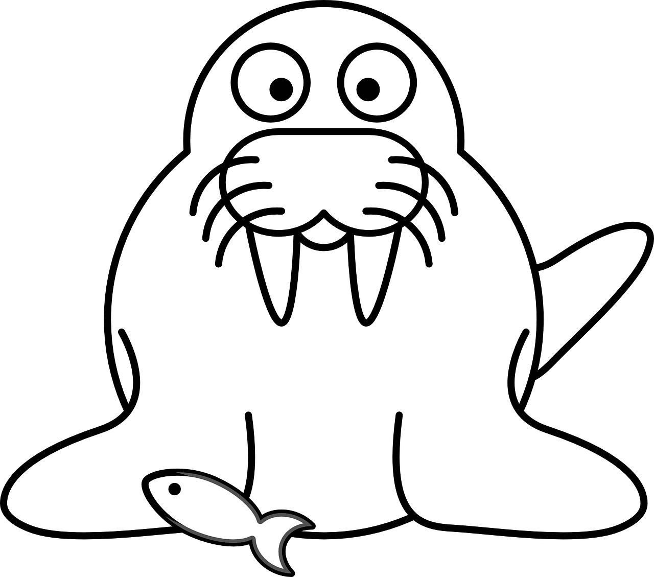 Cartoon Walrus With Fish_ Vector Illustration PNG