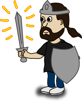 Cartoon Warriorwith Swordand Shield PNG