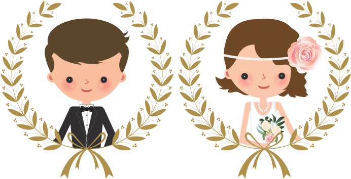 Cartoon Wedding Couple Illustration PNG