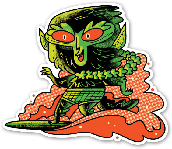 Cartoon Werewolf Surfing Sticker PNG