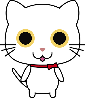Cartoon White Cat Red Bow Tie PNG
