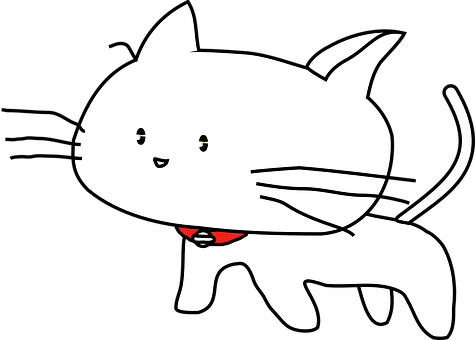 Cartoon White Cat Red Collar PNG