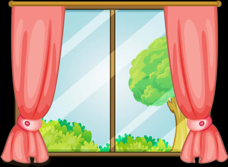 Cartoon Window Viewwith Curtains PNG