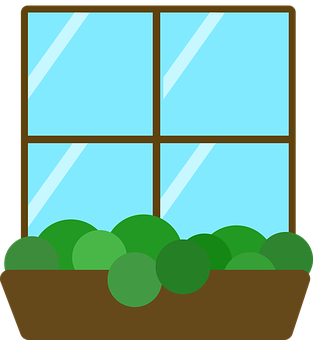 Cartoon Window With Plant Illustration PNG
