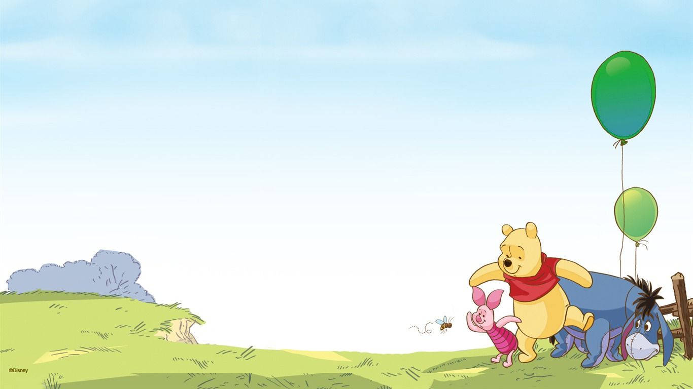 Cartoon Winnie The Pooh with Piglet and Eeyore wallpaper.