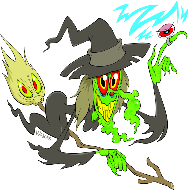 Cartoon Witch Casting Spell PNG