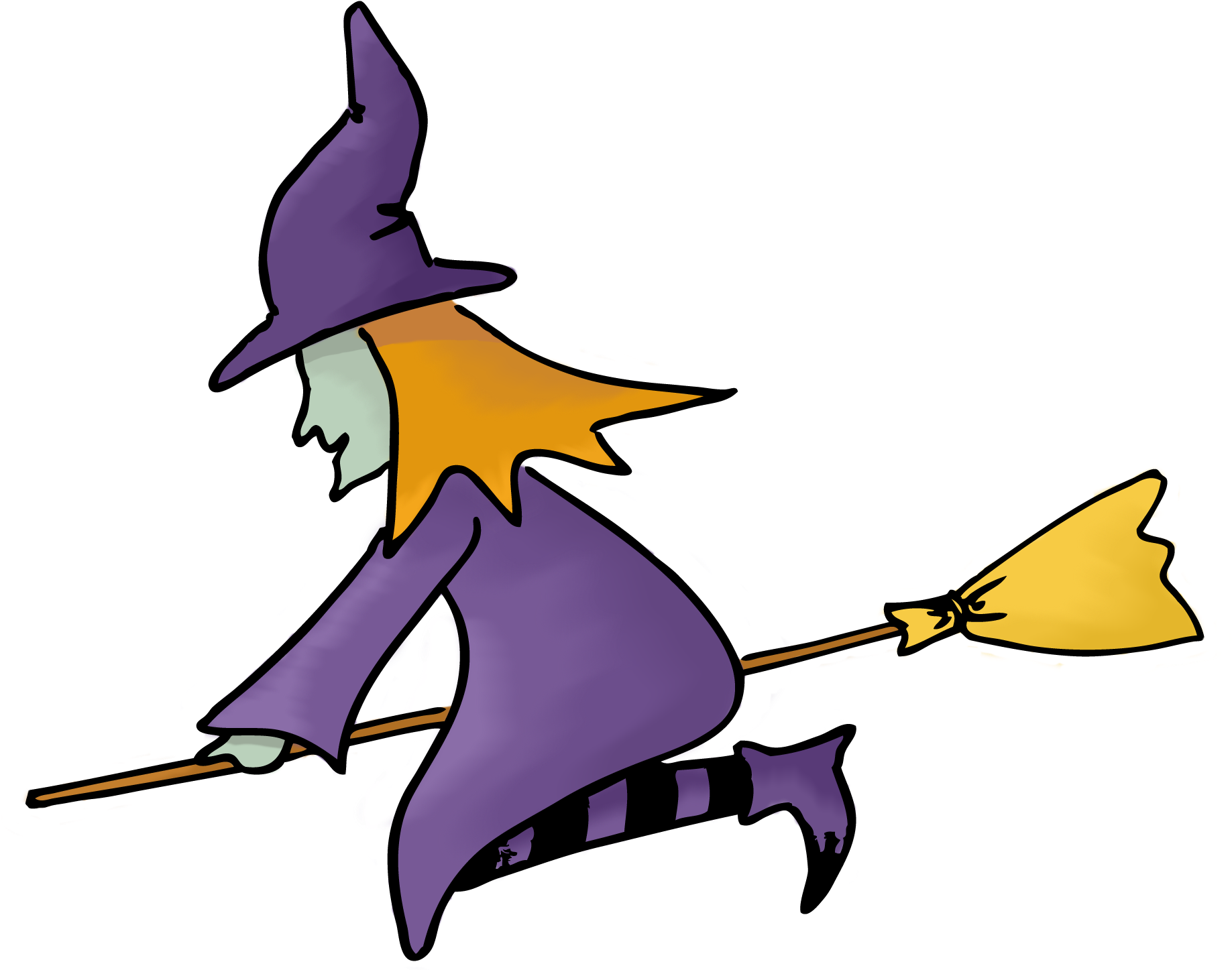Cartoon Witch Flyingon Broomstick PNG
