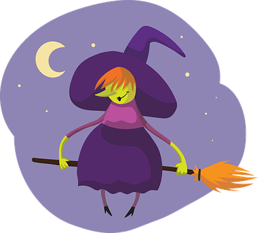 Cartoon Witch Flyingon Broomstick PNG