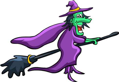 Cartoon Witchon Broomstick PNG