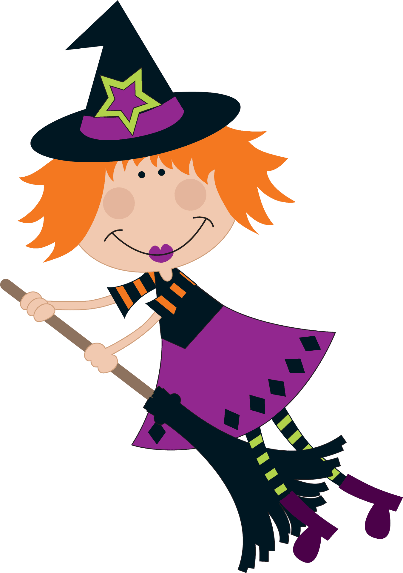 Cartoon Witchon Broomstick Clipart PNG