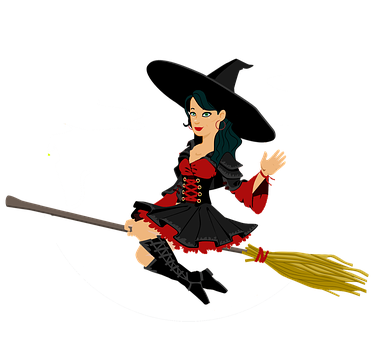 Cartoon Witchon Broomstick PNG