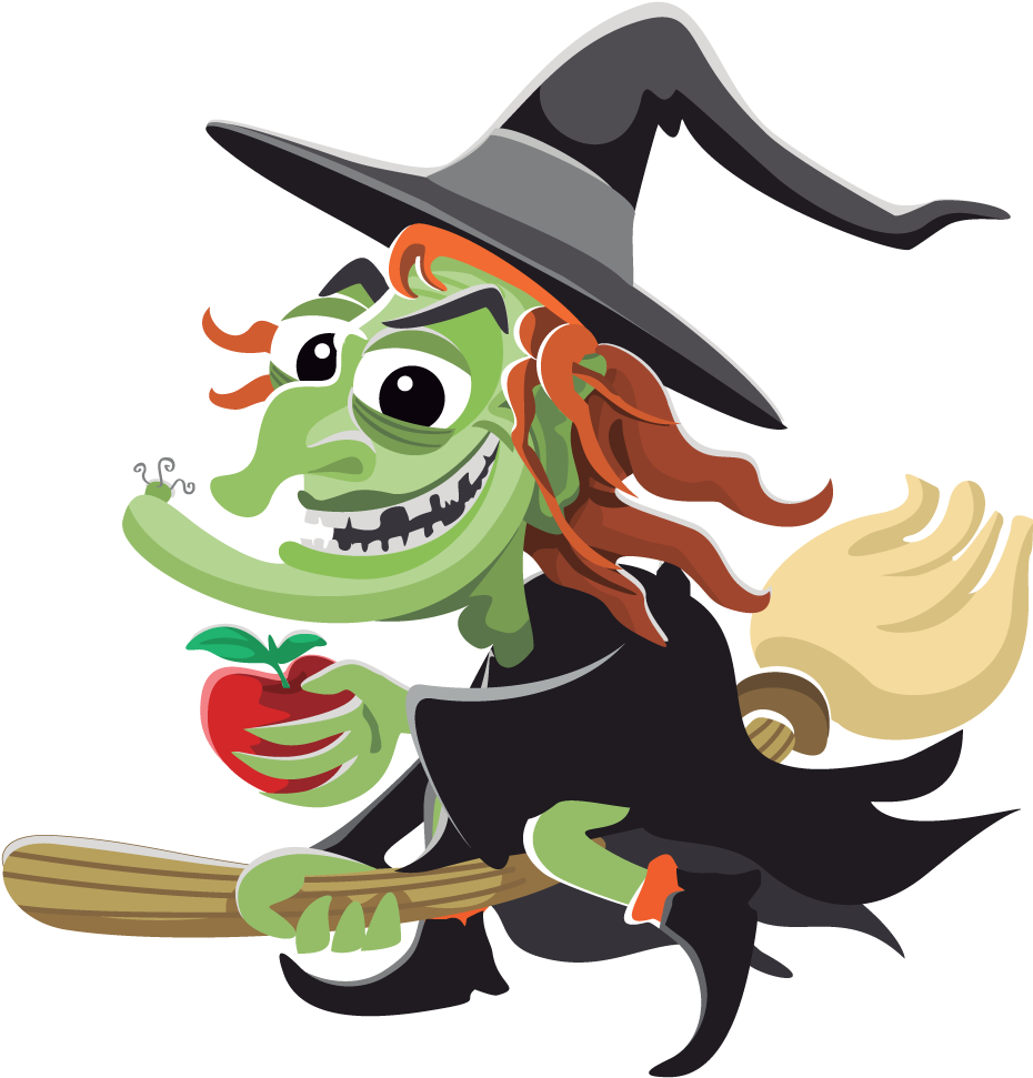 Cartoon Witchon Broomstickwith Apple PNG