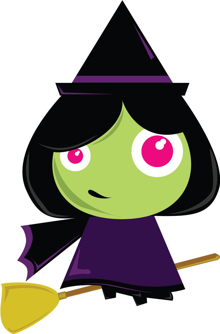 Cartoon Witchwith Broomstick.png PNG