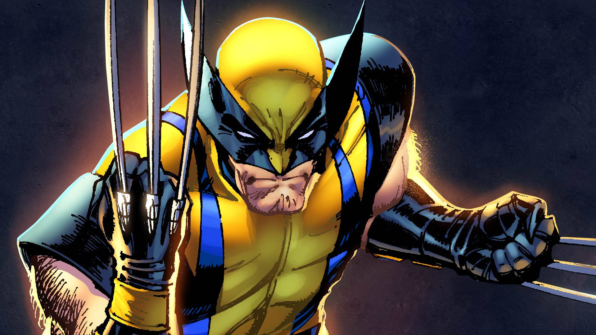 An Illustration Of Wolverine In His Classic Blue Outfit Wallpaper
