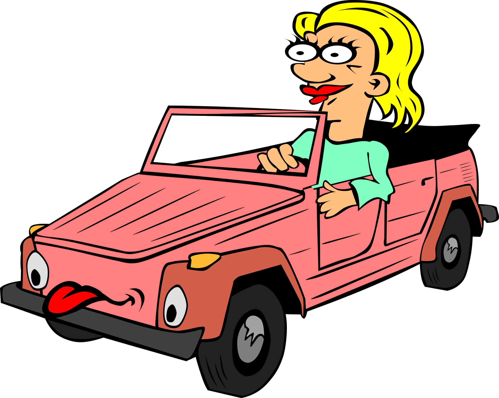 Cartoon Woman Driving Car PNG