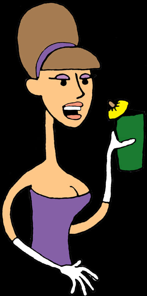 Cartoon Woman Holding Green Drink PNG