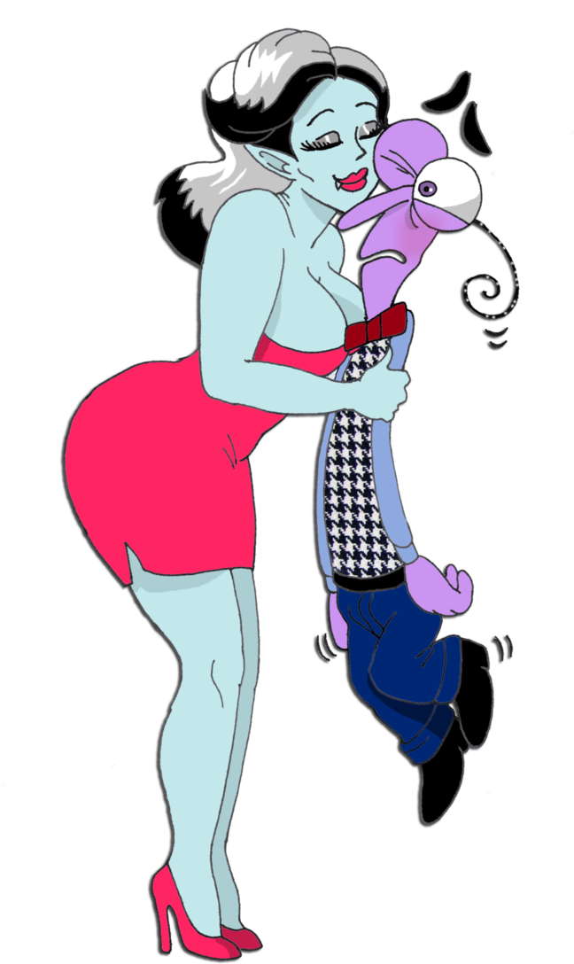 Cartoon Woman Kissing Frightened Man PNG