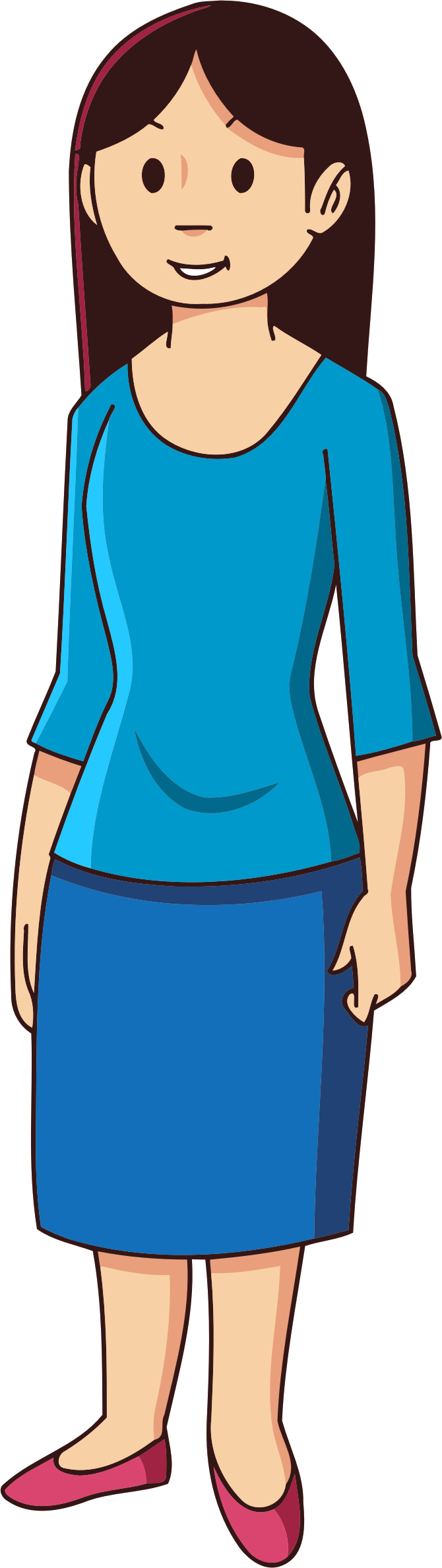 Cartoon Woman Standing Blue Outfit.png PNG