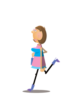 Cartoon Woman Walking Black Background PNG