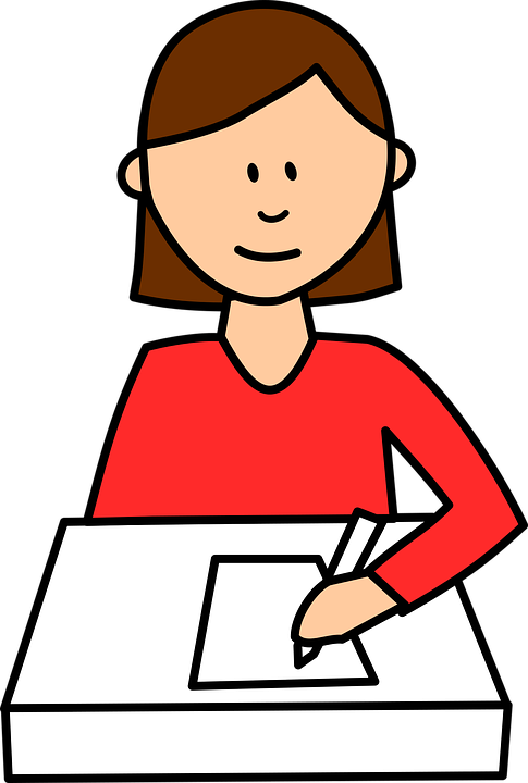 Cartoon Woman Writingat Desk PNG