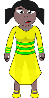 Cartoon Woman Yellow Dress PNG