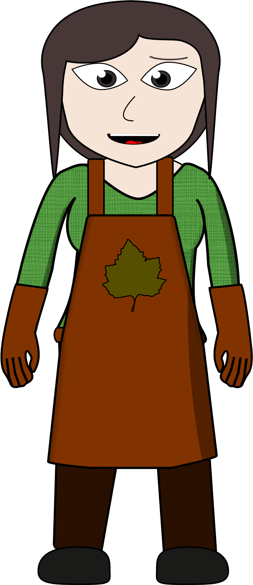 Cartoon Womanin Apronwith Leaf PNG
