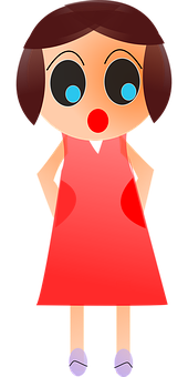 Cartoon Womanin Red Dress PNG