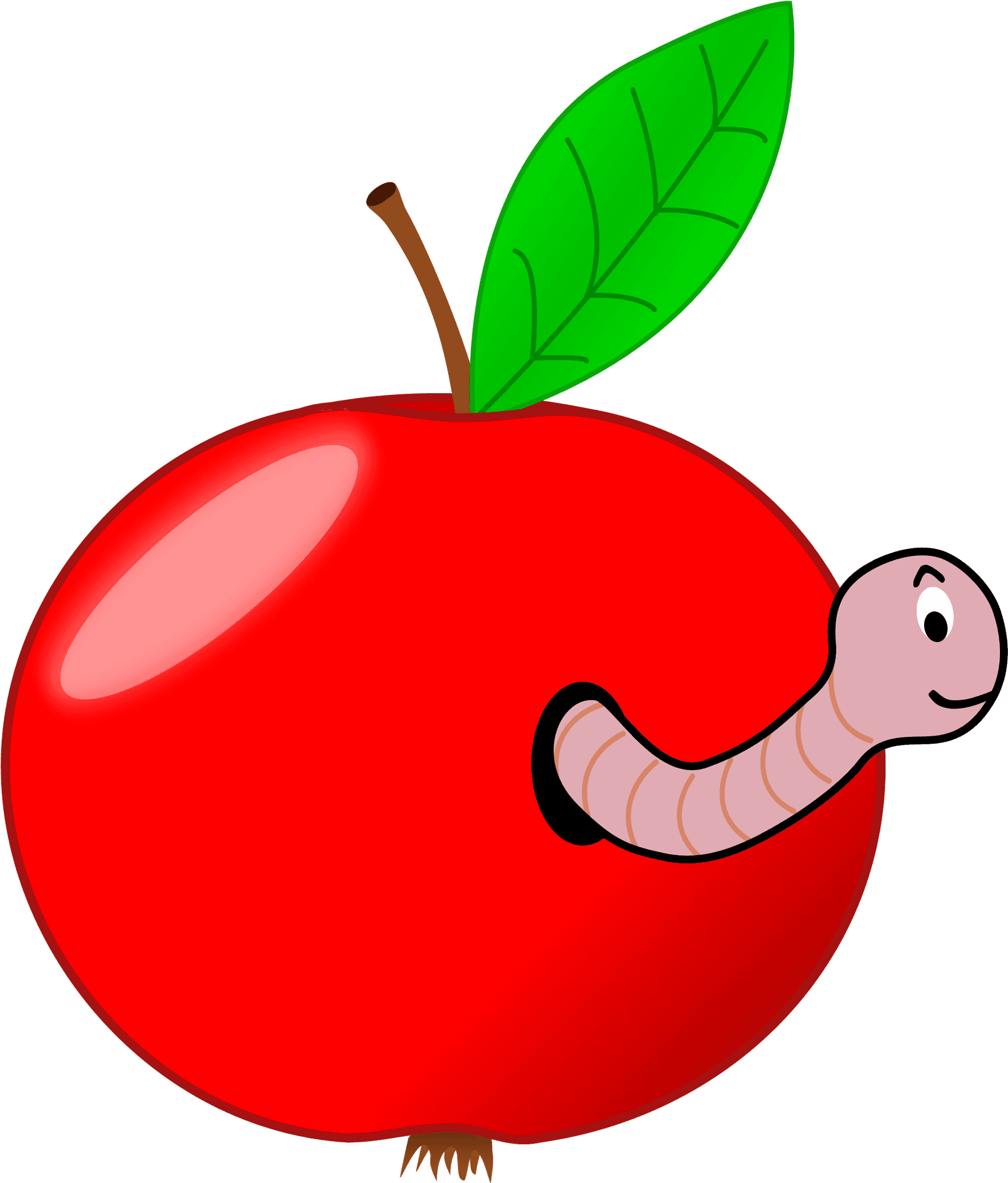Cartoon Apple With Worm PNG