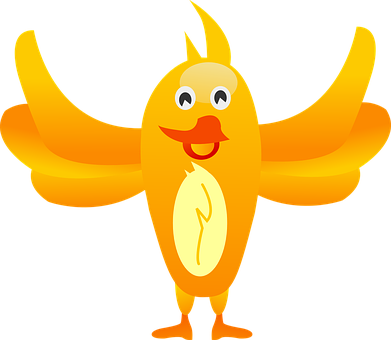 Cartoon Yellow Bird Spread Wings PNG