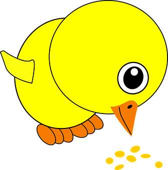 Cartoon Yellow Chick Feeding PNG