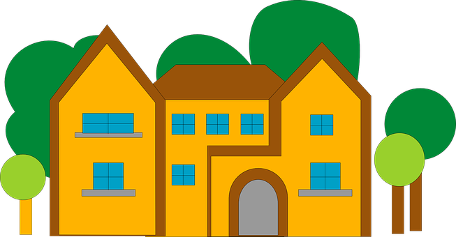 Cartoon Yellow Housewith Trees PNG