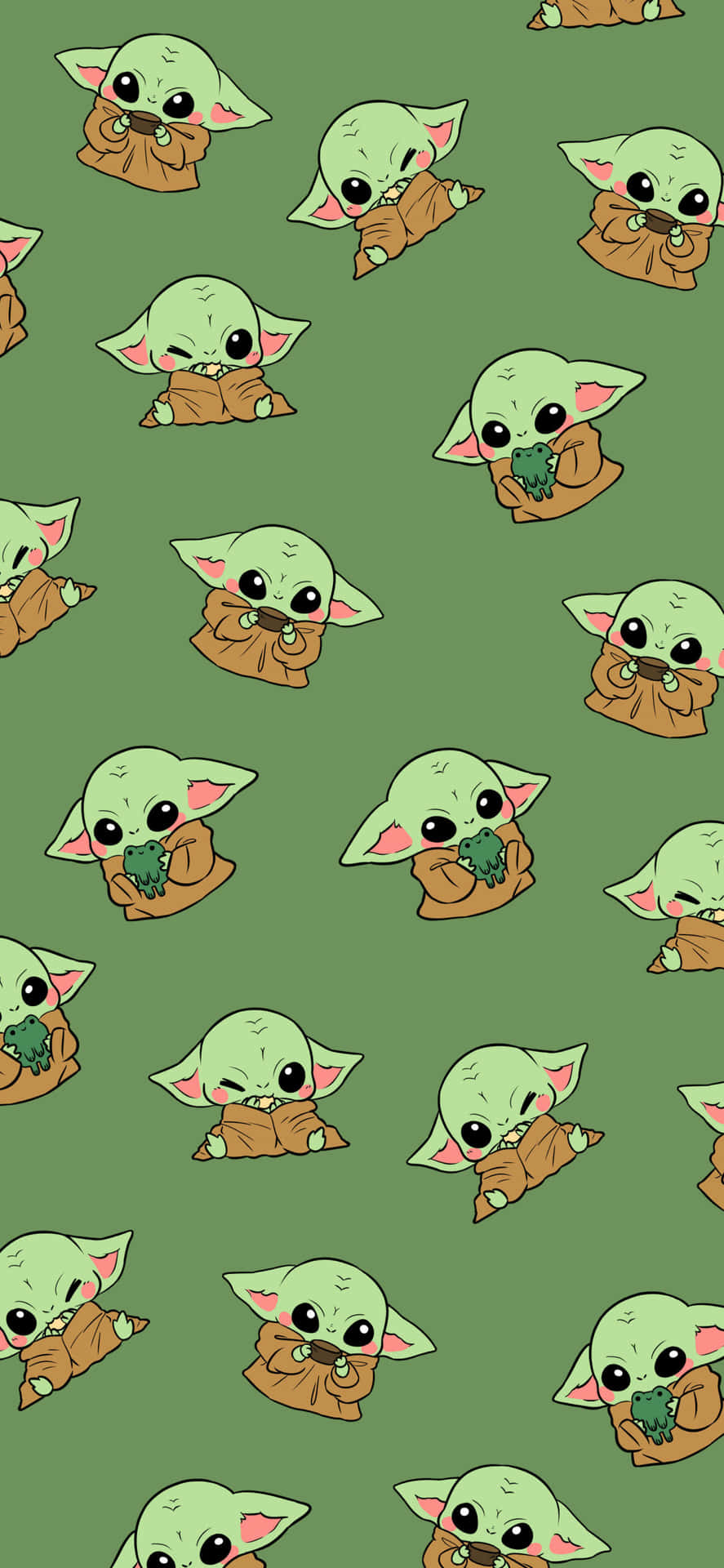 Ettmönster Av Baby Yoda På En Grön Bakgrund. Wallpaper