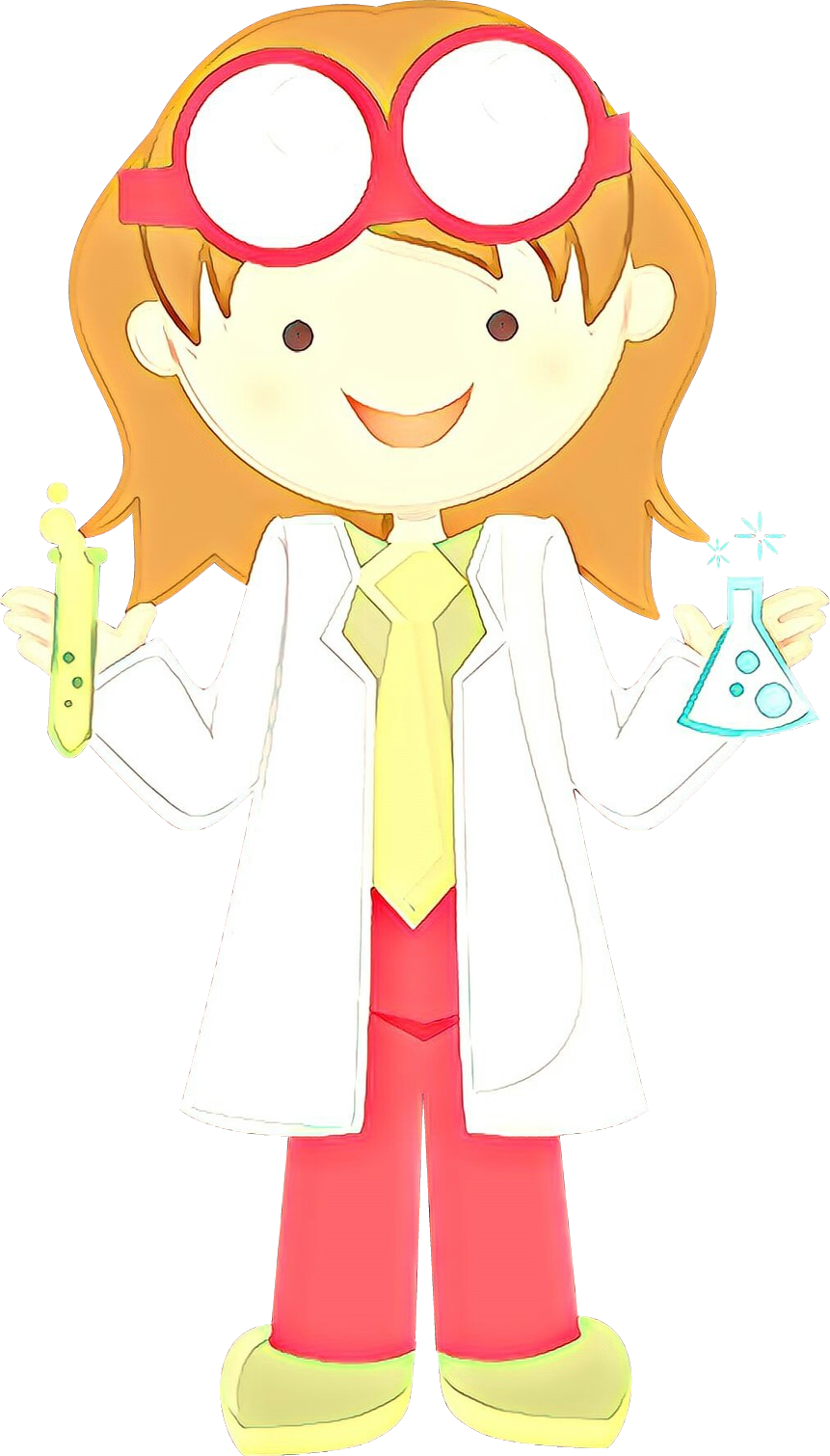 Cartoon Young Scientist Girl Holding Flasks PNG